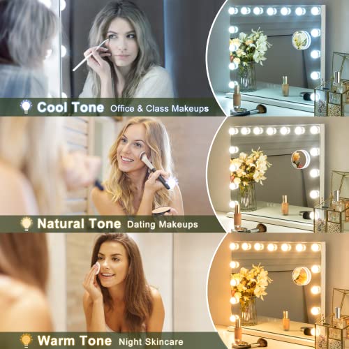 Glossy White 23x19 Makeup Vanity Mirror with Dimmable 15 LED Lights