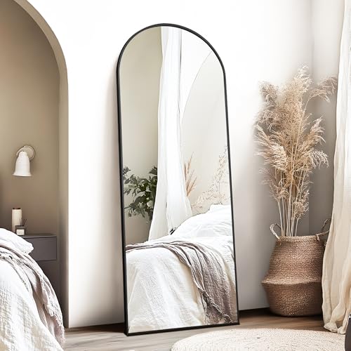 Black Full-Length Arched Mirror with Stand, 64x24
