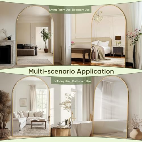 Gold Tone Freestanding Floor Mirror with Aluminum Frame for Living Room and Bedroom