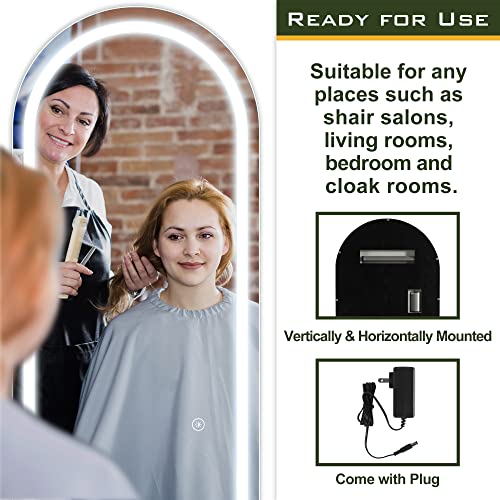 Oval Full Length Mirror with LED Lights, Wall Mounted, Color Dimmable & Brightness Adjustment