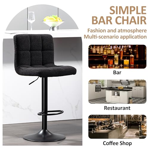 Modern Upholstered Bar Stools Set of 2 with Footrest, Cushion Back
