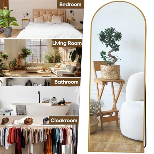 Suidia Gold Arched Full Length Floor Mirror, 59"x19" Standing for Bedroom & Living Room Cloakroom