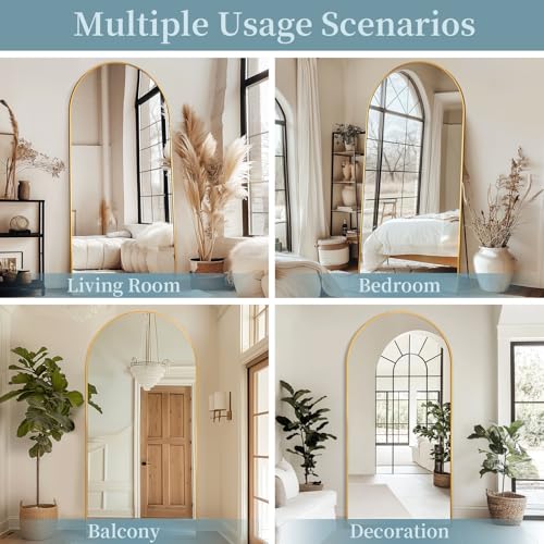 Gold Arch Floor Standing Full-Length Mirror, 76"x34"