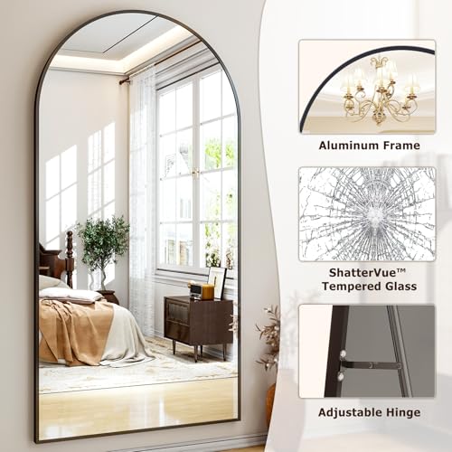 77" x 38" Arched Full-Length Mirror, Black Metal Frame - Bedroom, Living/Dressing Room, Gym