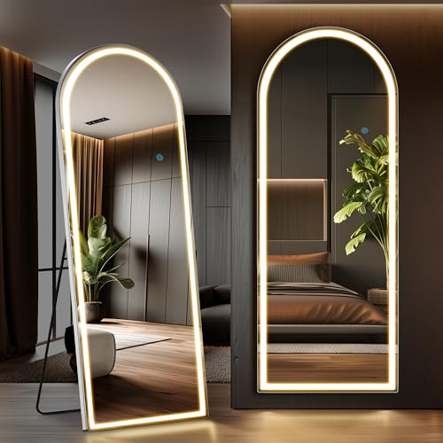 Sweetcrispy Lighted Full Body Arched Mirror with LED, 71"x26" for Bedroom, Living Room, White