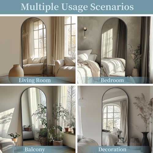 Black Full-Length Arch Mirror with Stand 58"x18" Freestanding Floor Bracket