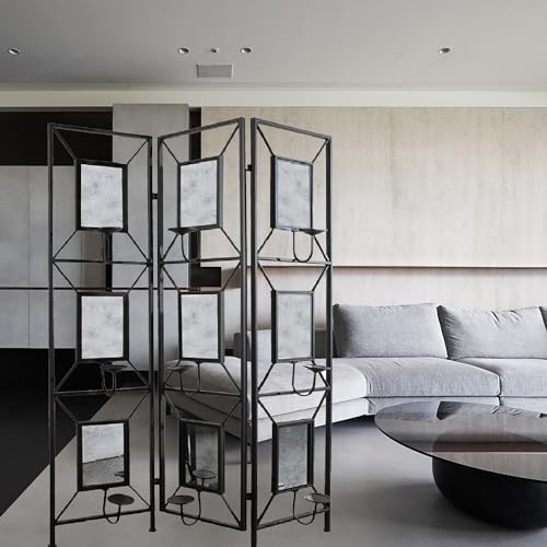  LUCIE BOUTIQUES 3-Panel Room Divider with Photo Frames, Mirror and Candle Stick for Room Separation
