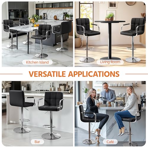 Yaheetech Adjustable Swivel Bar Stools, Black