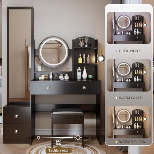  LUCIE BOUTIQUES Isabella-MV-00063-DX Makeup Vanity Desk with Full Body Mirror Cabinet