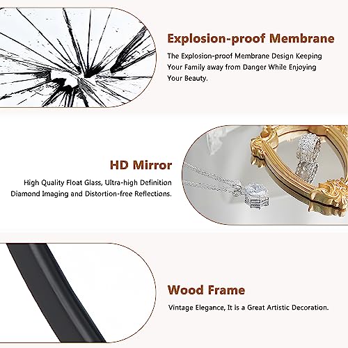 Modern Arched Black Full Length Floor Mirror with Standing Holder