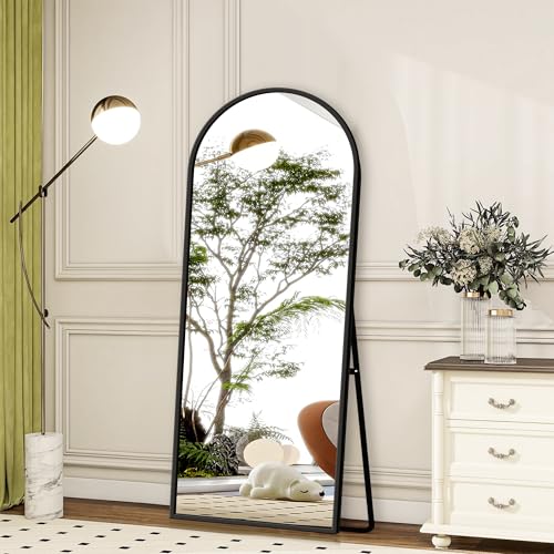 Black Arched Full-Length Mirror with Stand, 57" x 18"