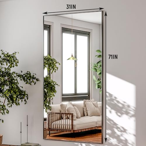 GLSLAND Extra Large 71"x31" Full-Length Hanging/Leaning Mirror, Black Aluminum Frame