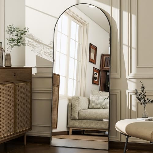 Black Full-Body Arched Mirror - Wall Mount Floor 57x19 Aluminum Frame Bathroom Living Room