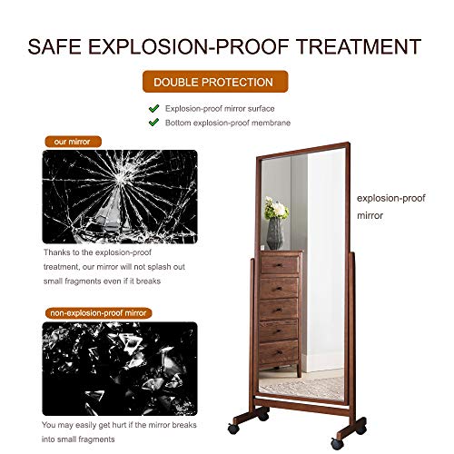 Brown Full-Length Swivel Mirror with Wood Frame for TiltAdjustable Dressing