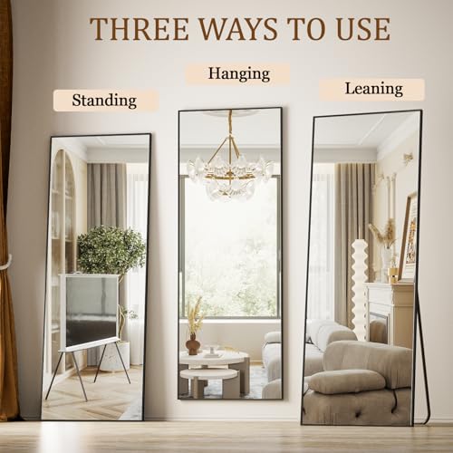 Koonmi Full-Length Floor Mirror, Black, Standing or Hanging