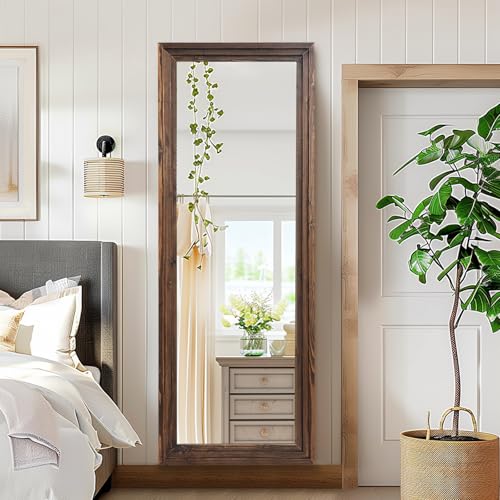 Brown Solid Wood Frame Full-Length Mirror 65x22 for Living Room and Bedroom