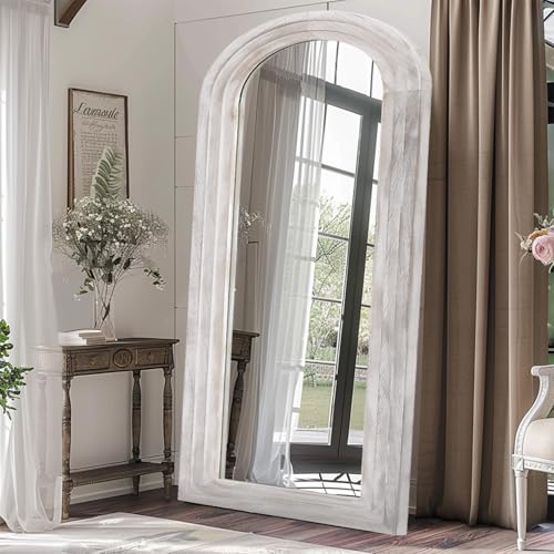 71x32 Rustic White Full Length Farmhouse Wall Mirror with Stand
