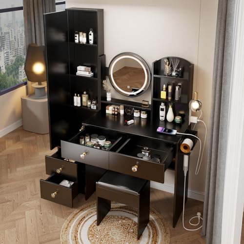 Modern Vanity Desk with Full-Body Mirror for Makeup