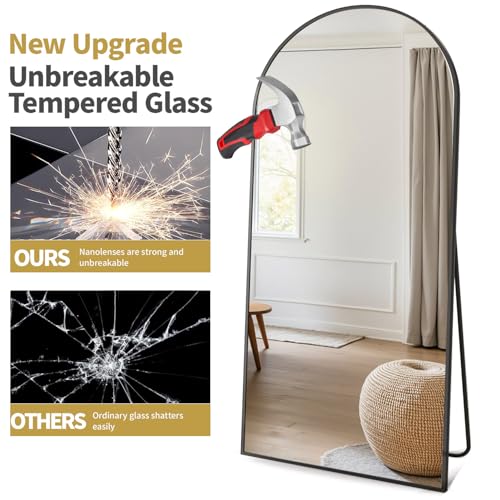 Black Full-Length Floor Mirror with Stand, 58x18, Large Arch Design