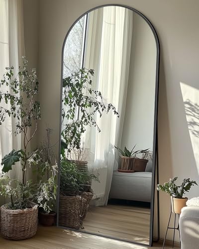Black Full-Length Arch Mirror with Stand 58"x18" Freestanding Floor Bracket