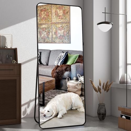 Full-Length Standing Mirror, 64x21 Metal Framed Black Mirror