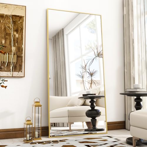 Full-Length Standing Mirror, 71" x 26", Aluminum Frame, Gold, Perfect for Bedroom & Living Room