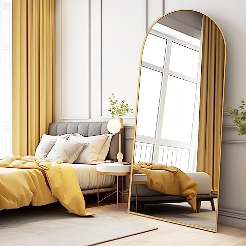 Large Arched Floor Mirror for Living Room & Bedroom, Gold