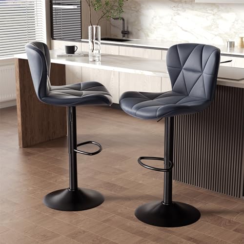 Dark Grey Adjustable Faux Leather Bar Stools Set of 2