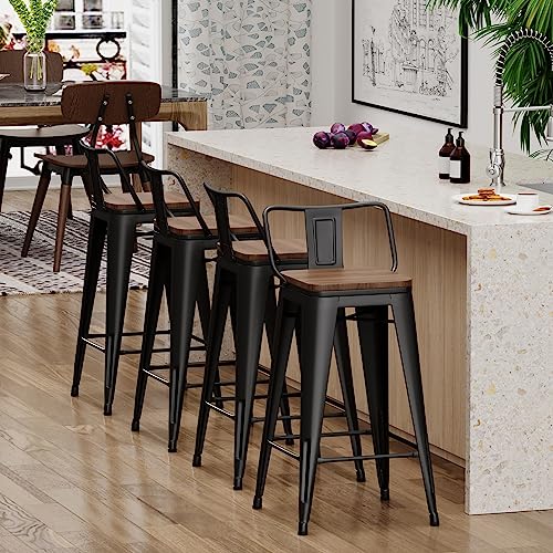 Yongchuang Matte Black Bar Stool Set of 4 30" Bar Height Kitchen Chairs
