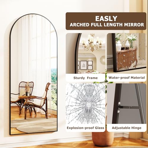 24"x68" Black Arch Floor Mirror with Stand, Wall-Mounted for Bathroom and Bedroom