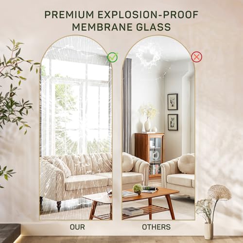 16"x59" Shatter-Proof Tall Arch Mirror, Floor Standing, aluminum alloy frame
