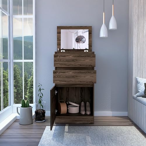 Solid Wood Storage Dresser Chest with Drawers and Mirror for Bedroom, Living Room, Hallway