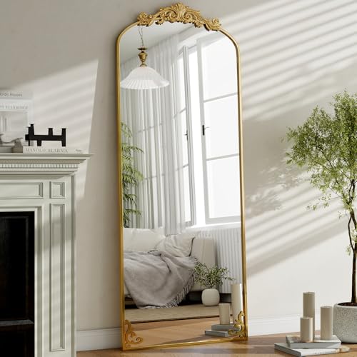 GLSLAND Gold Baroque Metal Framed 64"x21" Full Length Mirror for Bathroom/Living Room