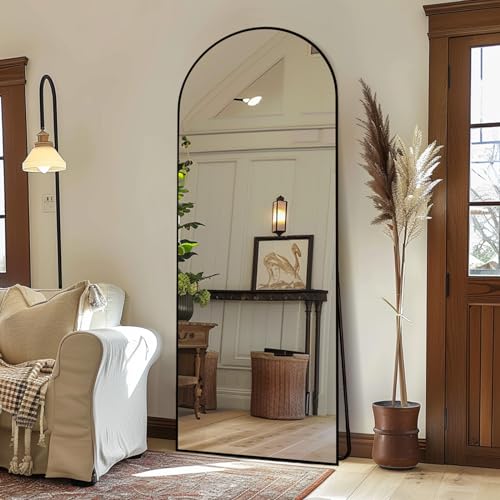 Rust-Resistant 64x21 Black Arched Mirror with Anti-Tilt Base for Living Room, Bedroom, Entryway