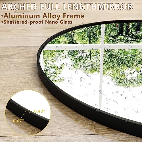 Easly Extra Large Arched Full Length Mirror - Leaning Mirror for Living Room Bedroom Cloakroom, Black