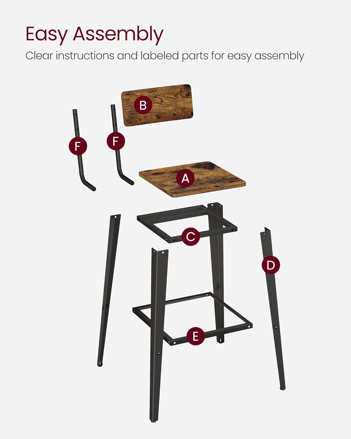 VASAGLE Bar Stools, Tall Stools with Back, Industrial Style