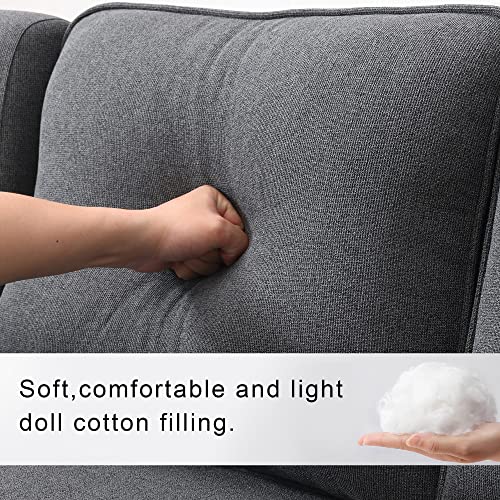 Modern Linen Fabric Sectional Sofa with Console, Cupholders, USB Ports for Living Room, Apartment, Office (Dark Grey)