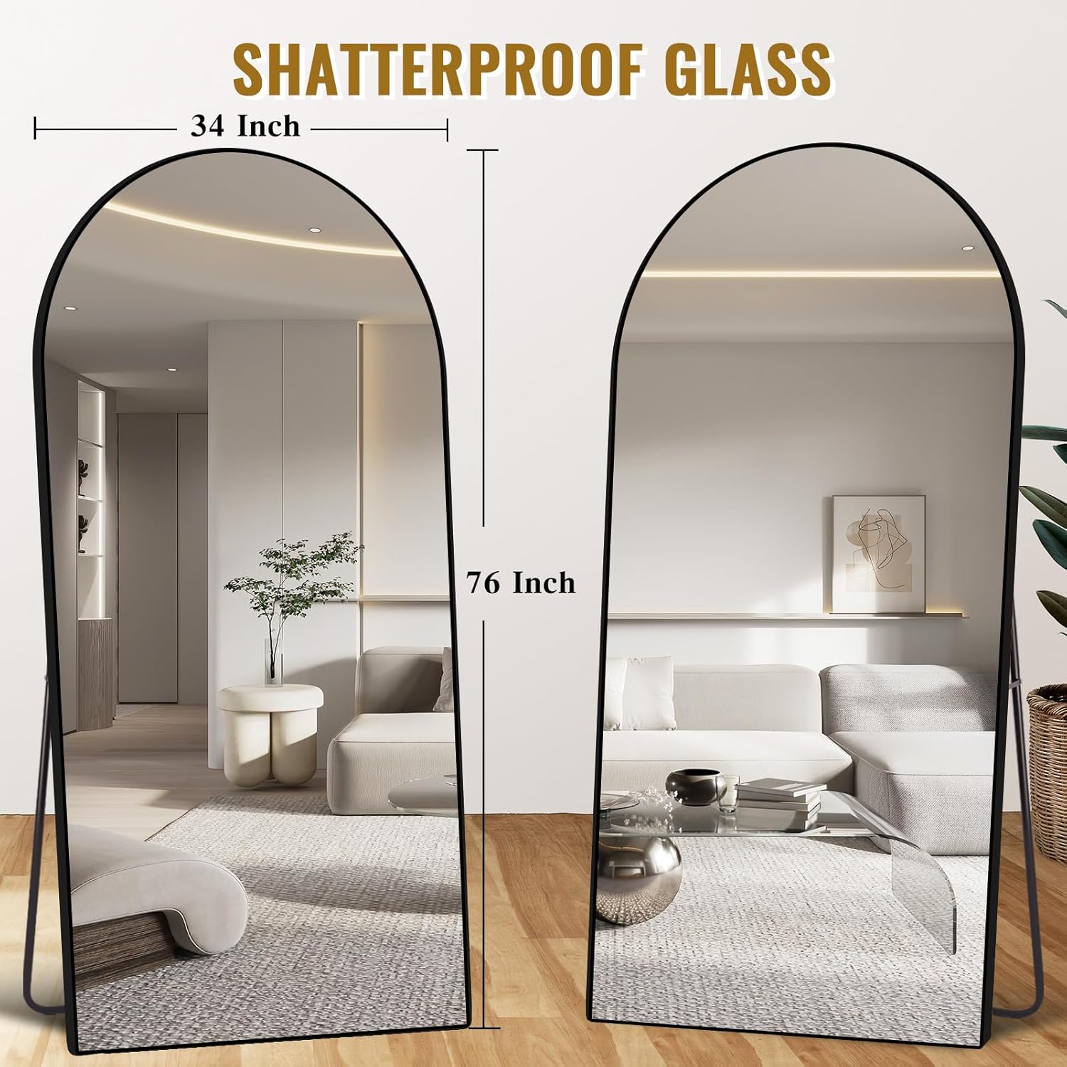 Large Full Length Arched Mirror with Stand, Aluminum Alloy Frame