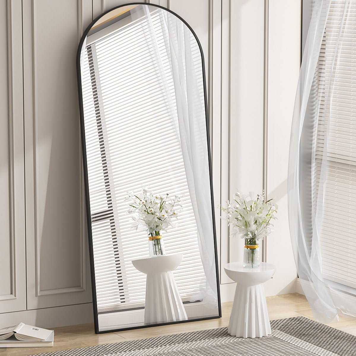 Koonmi 30x71 Arched Full Length Mirror, Black Large Floor Mirror with Aluminum Alloy Frame