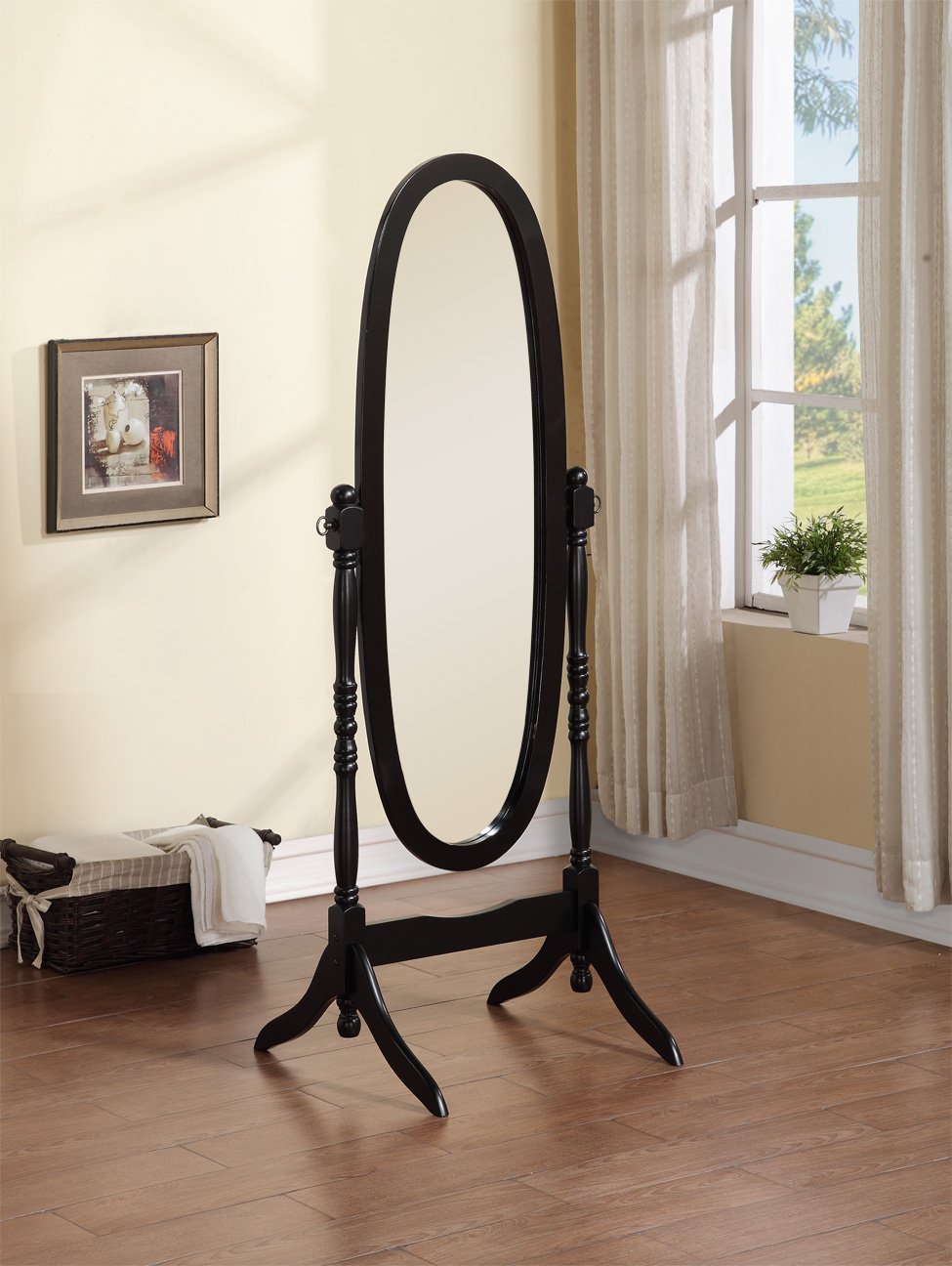Wooden Cheval Floor Mirror, Black Finish
