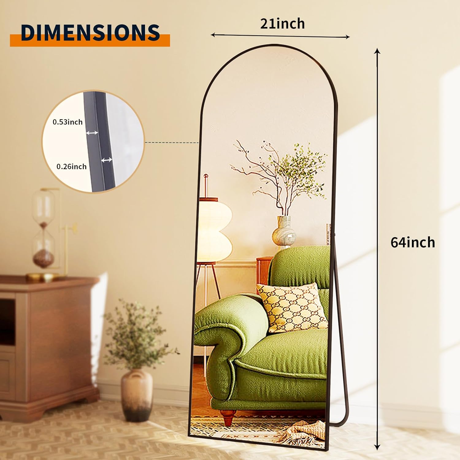 Arched Full Length Mirror for Bedroom or Living Room