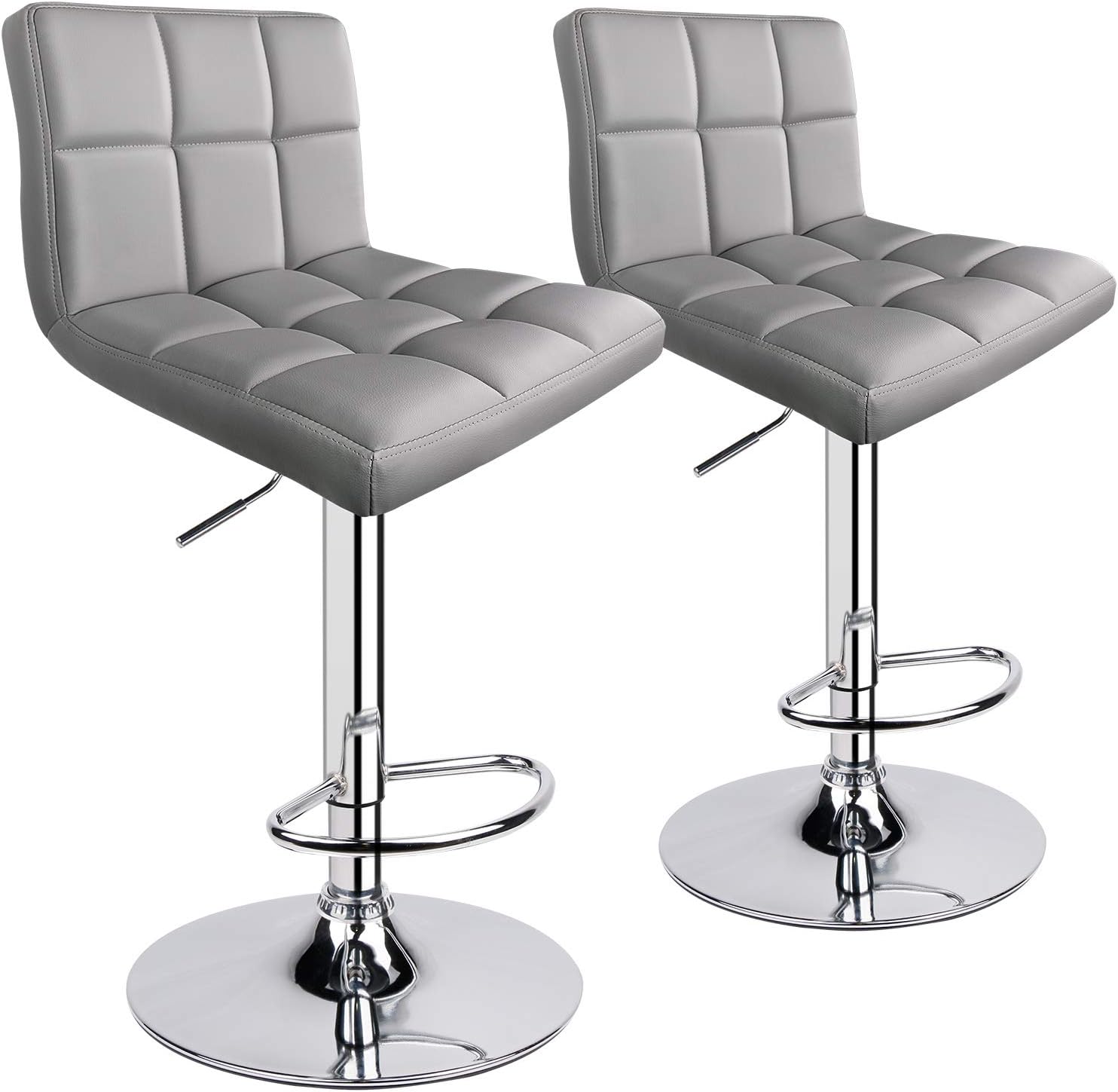 Modern Leather Adjustable Swivel Bar Stools (Light Grey), Set of 2