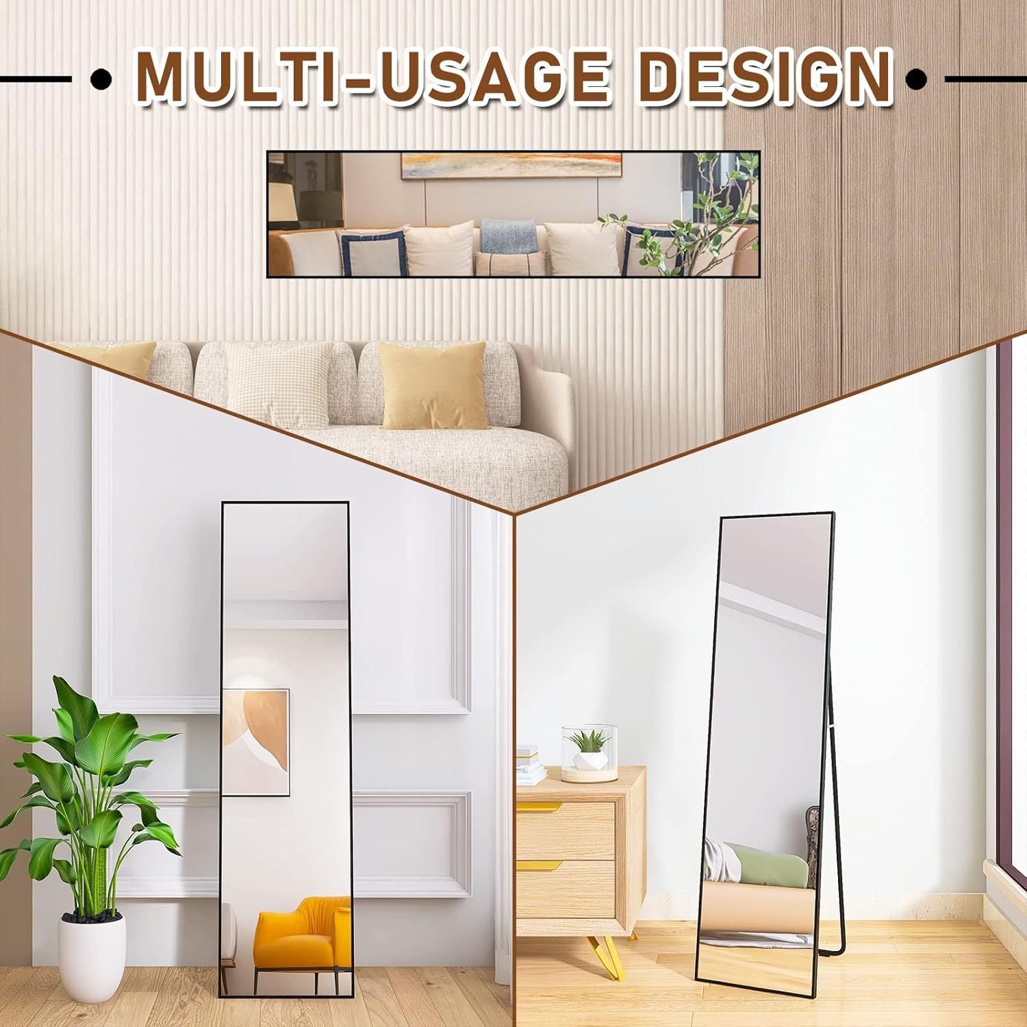 Elegant 59 x 16 Full-Length Mirror with Stand for Living Room, Bedroom