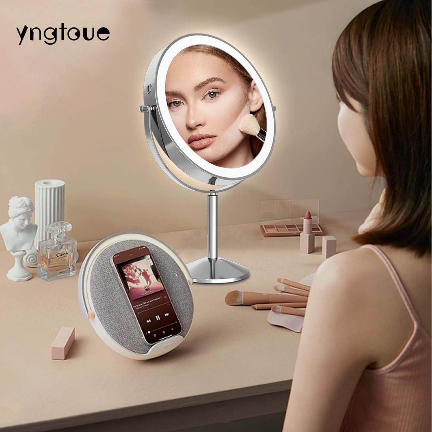 Compact Makeup Mirror with Lights and 10x Magnification