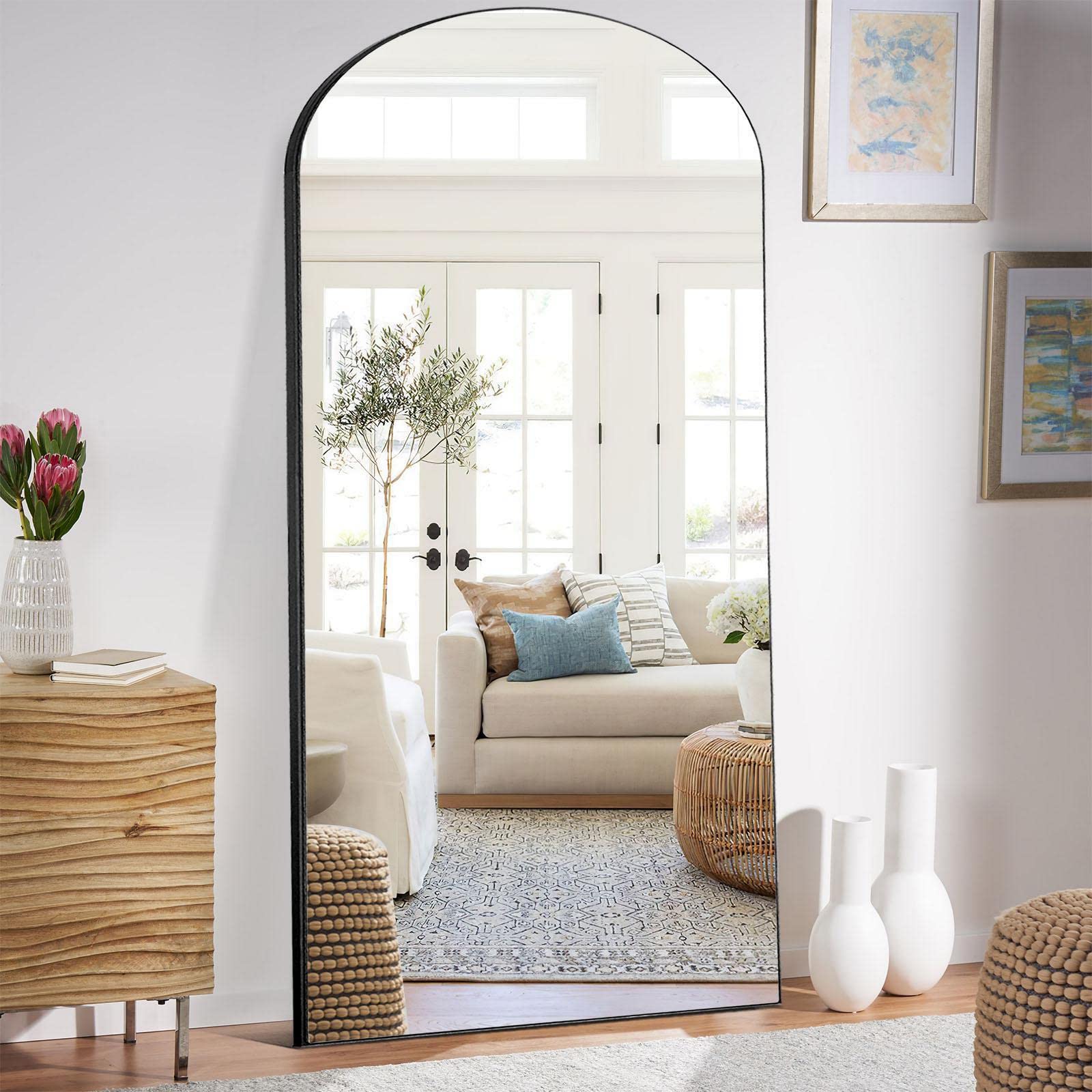 Full Length Black Arched Floor Mirror [71''x32'']