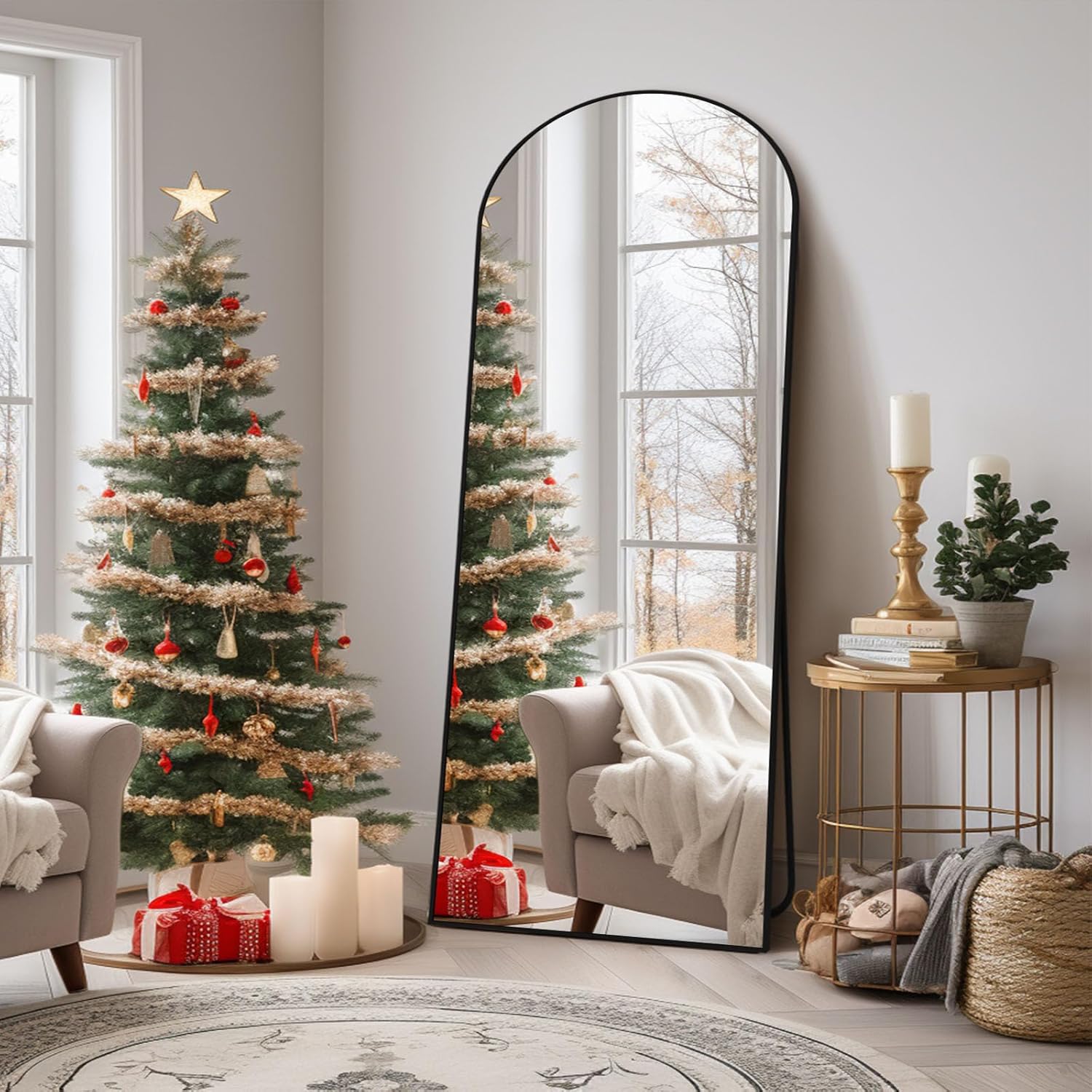 Simplified and 

Black Arched Full Length Mirror for Bedroom and Living Room