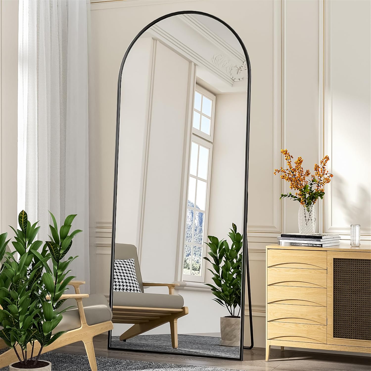 Arched Full Length Mirror for Wall, Black