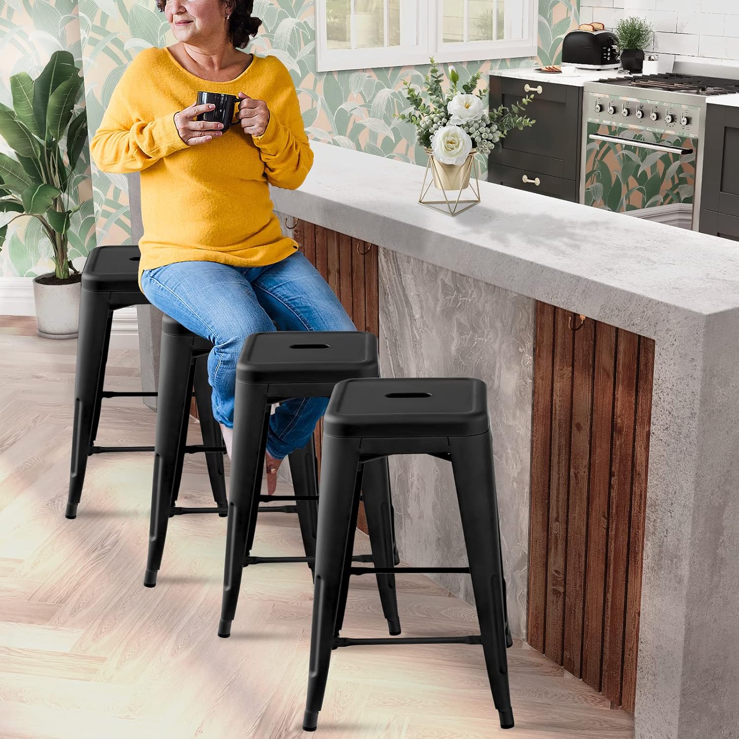 Stackable Metal Bar Stools for Kitchen, Dining Room, Pub
