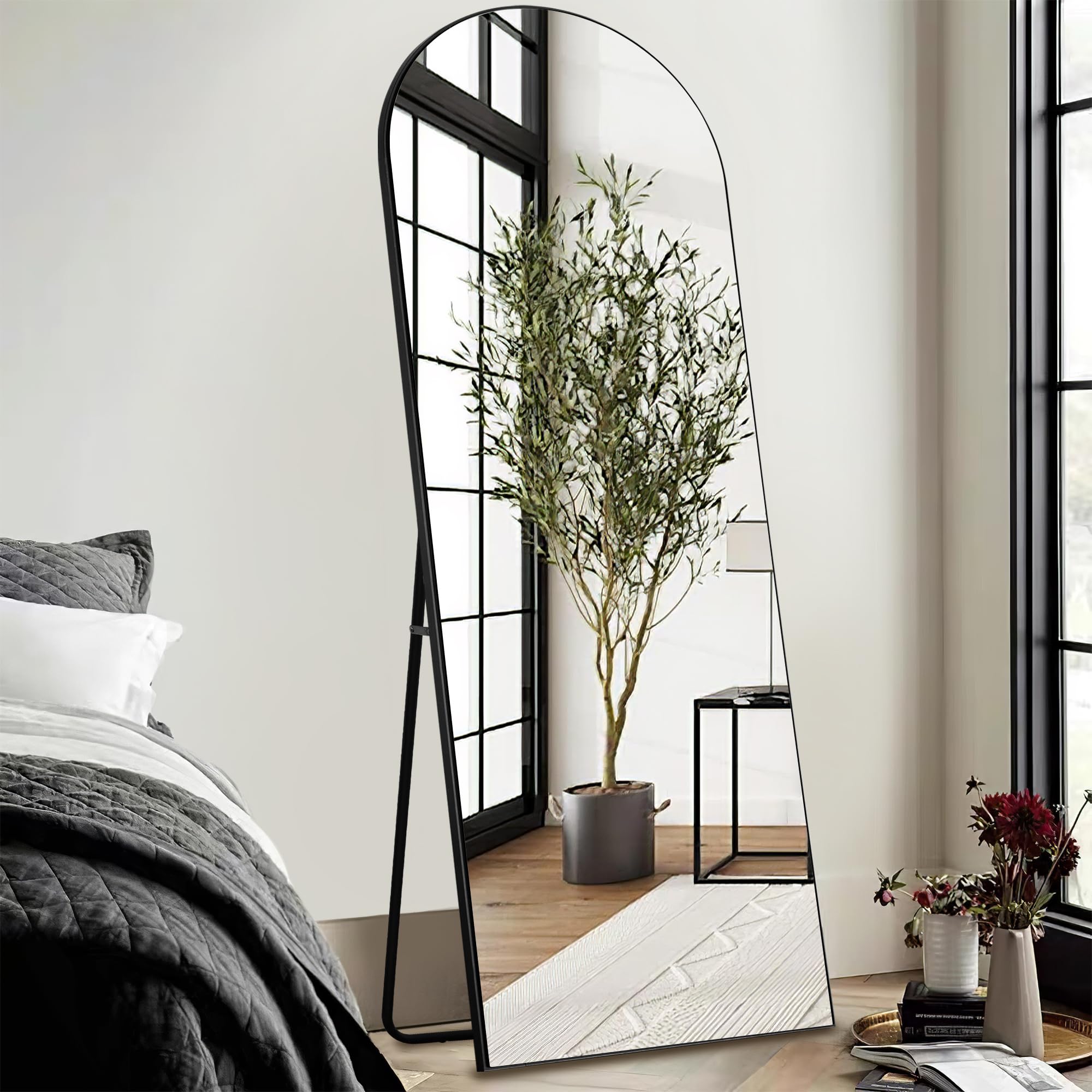 Arched Floor Mirror with Standing Holder for Bedroom