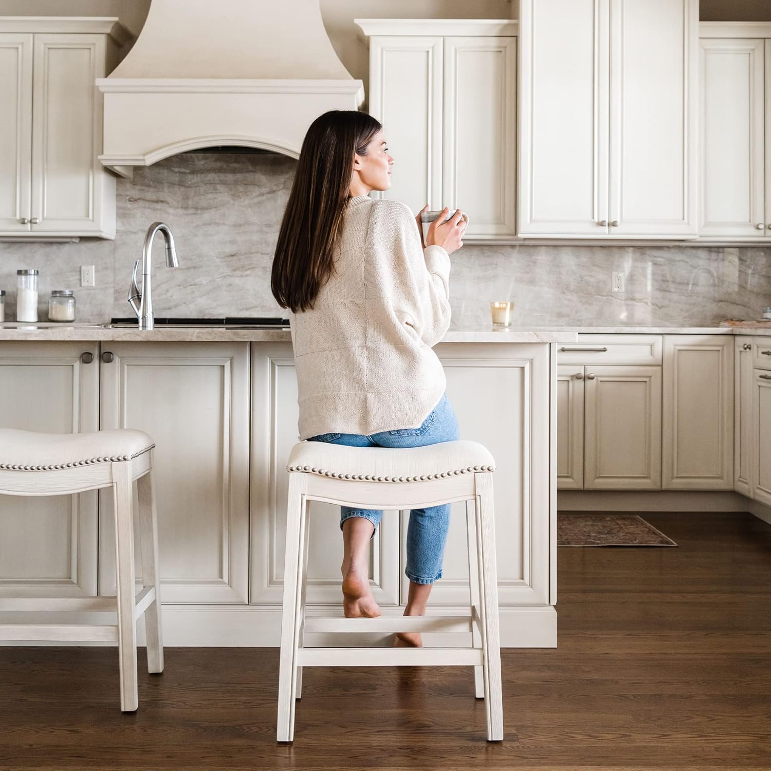 Maven Lane Adrien 26 Inch Counter Height Backless Barstool in White Oak
